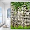Vintage Stone Wall Bath Curtain - Lush Greenery & Grass, Waterproof Home Decor Adds Rustic Natural Beauty to Your Bathroom