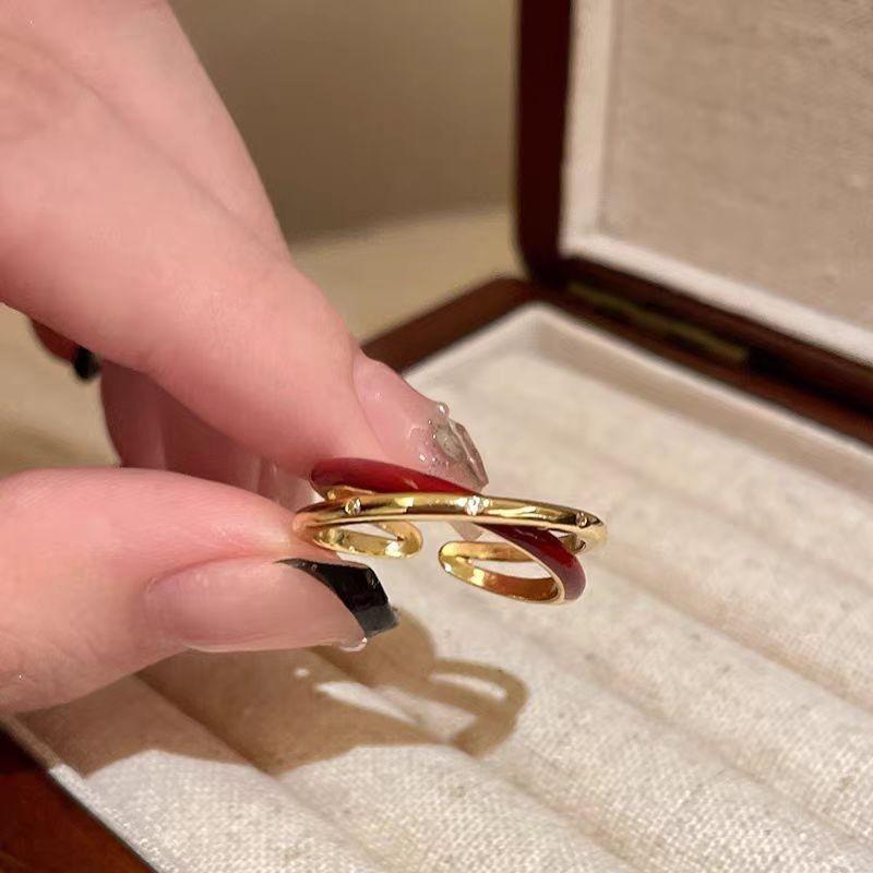 Ma Jin Caixin Retro Red Ring Collection Light Luxury Fashion Versatile Daily Stacking Open Ring