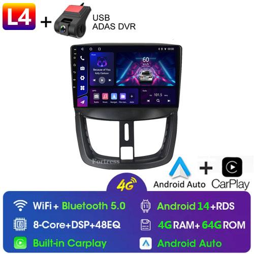 4G WiFi For Peugeot 207 207CC 206 Plus 2007-2013 Android Carplay 2 Din 9 Inch Radio GPS Navigation Multimedia Player Head Unit