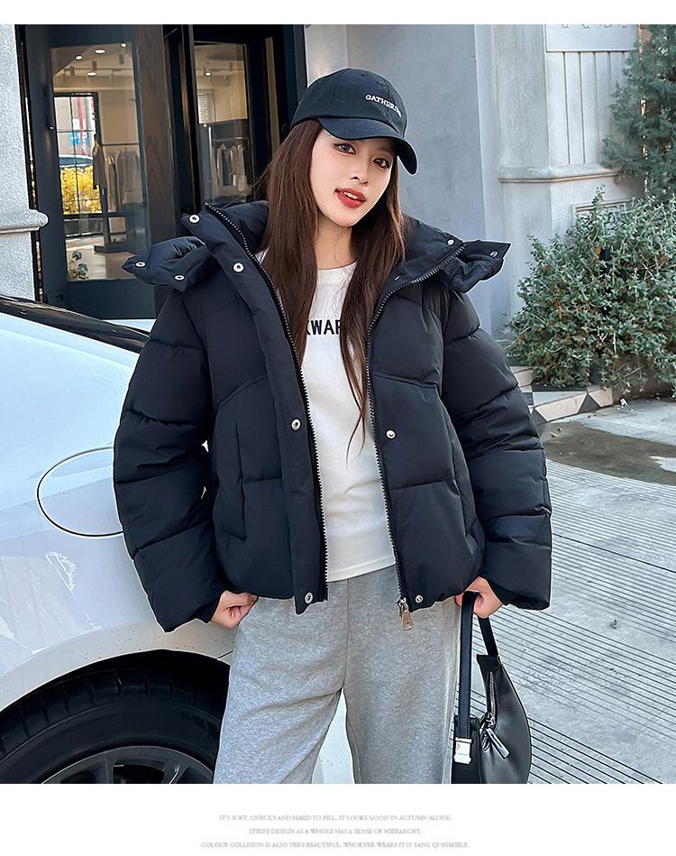 Women’s Short Hooded Windproof Thicken Warm Winter Jacket With Raglan Sleeves