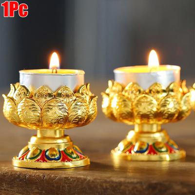 1PC High-Foot Traditional Metal Sturdy Construction Lotus Candle Holder Buddhist Temples Multiple Options Available