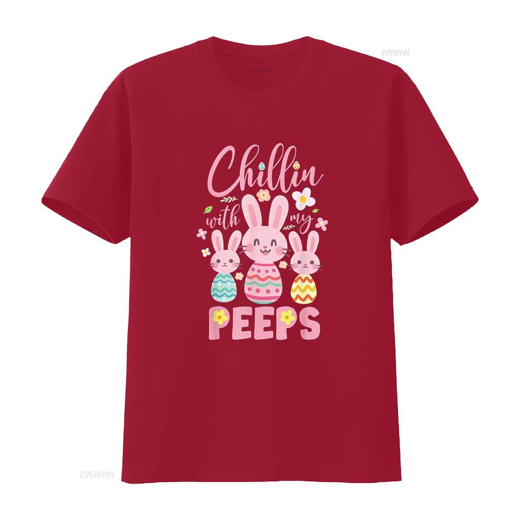 Chillin with My Peeps Funny Bunny Easter Day LOVE T Shirt vintage Washed fashion Versatile streetwear Soft designer clothes