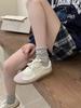 Fashion Silver Women's Casual Sneakers Designer Training Shoes Patchwork Lace-up Sneakers Leather Flat Women's Shoes Zapatillas De Muje