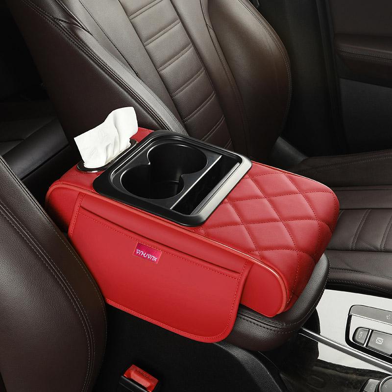 

Multifunctional Side Storage Paper Box Increase Height Car Central Cushion Mat Car Accessories Universal Armrest Cover Leather красный