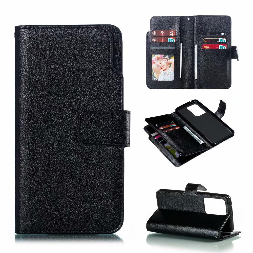 Applicable To Samsung S26 Leather Case A57 Lychee Pattern Nine Card Insert Wallet Bracket Protective Case S24FE Multi-functional Case