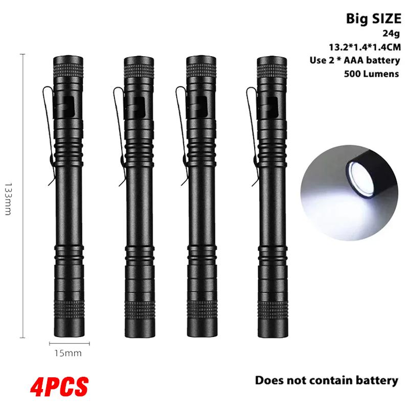 1-4PCS Mini Portable LED Pen Light Pocket Ultra Bright High Lumens Handheld Flashlight Torch For Outdoor Camping Emergency