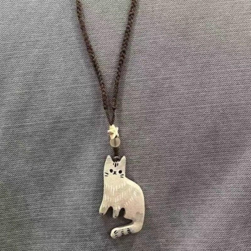 Cute Metal 3D Cat Pendant Necklaces for Women Men Trendy Simple Rope Chain Braided Necklaces Couple Friendship Jewelry Gifts