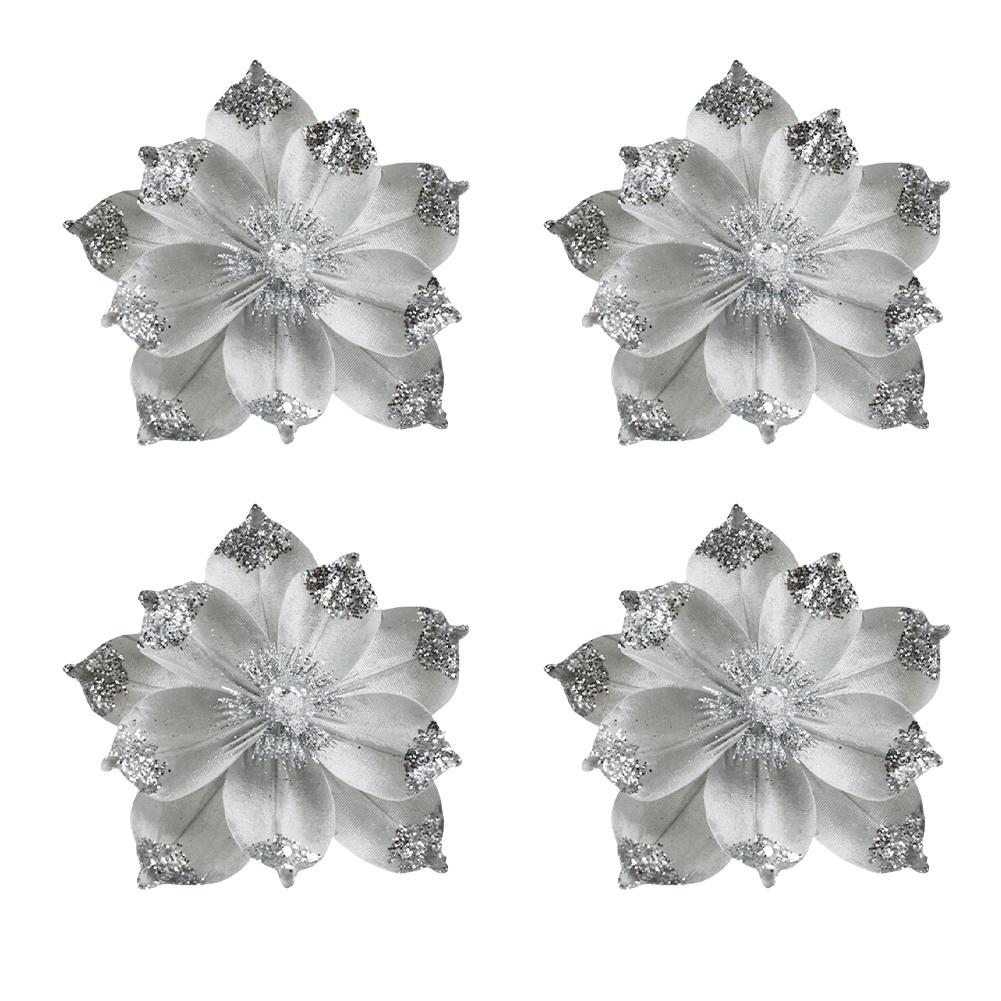 12 Pieces Christmas Artificial Flower Heads for Holiday DIY Decorations Polyethylene Xmas Flowers with Glitter