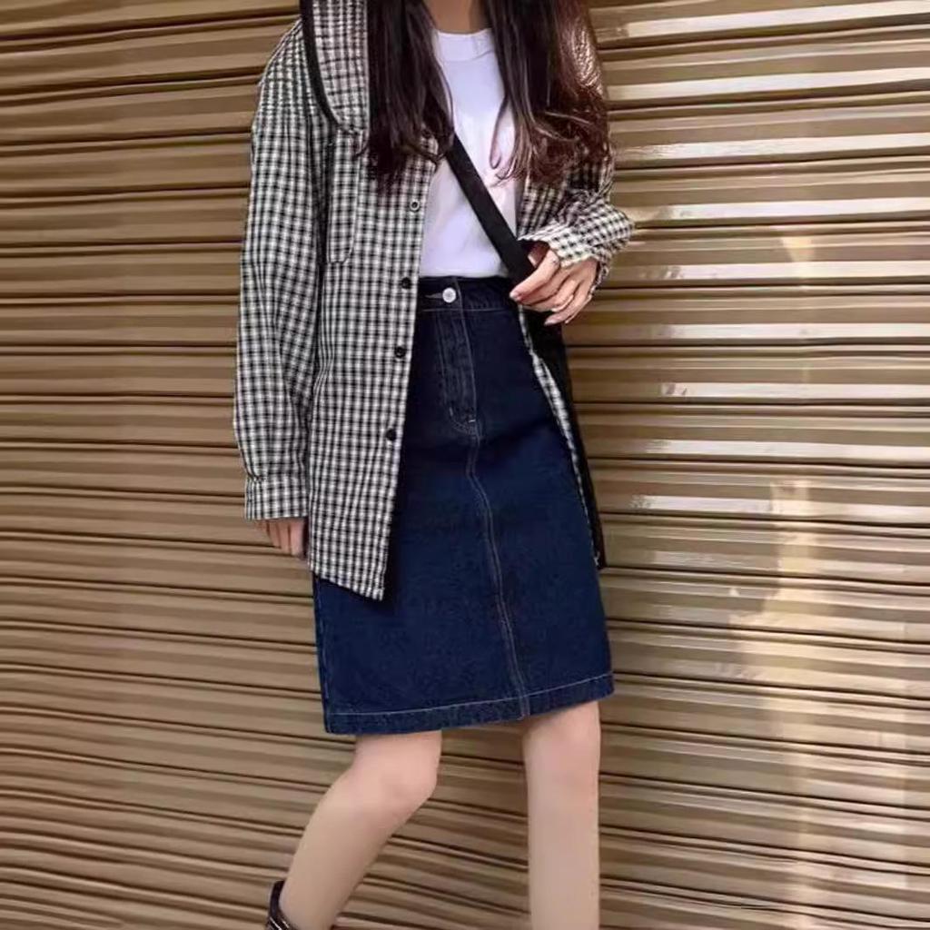 High-Waisted A-Line Denim Skirt: Women's Trendy 2024 Summer College Style