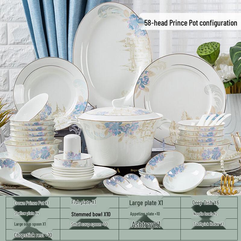 Ru Han 58-Piece Chinese Bone China Dinnerware Set