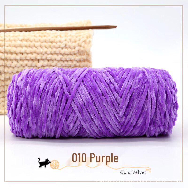 Golden Chenille Silk Velvet Yarn: Medium-Thick Polyester Yarn for Scarves, Glossy Velvet Crochet, and Wool Knitting Projects.