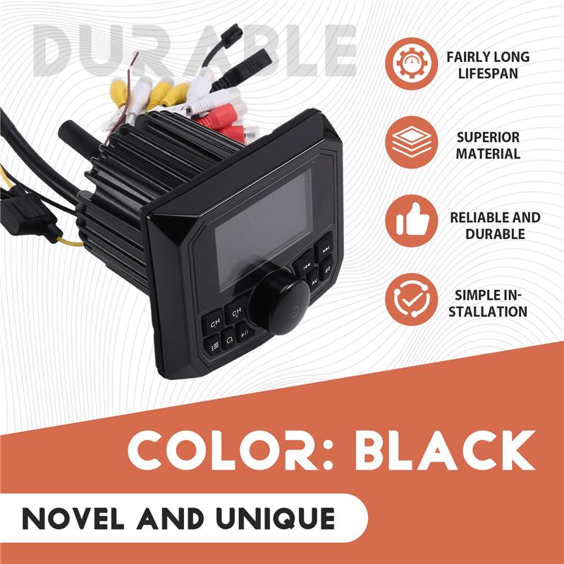 

AUTO FM AM Receiver MP5 Player Marine Stereo Radio Waterproof 5.0 BT Connection For Boat Yacht ATV Cart чорний