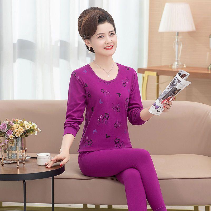 A High-neck, Thin and Large-sized Cotton Sweater Set for Middle-aged and Elderly Women In Thermal Underwear