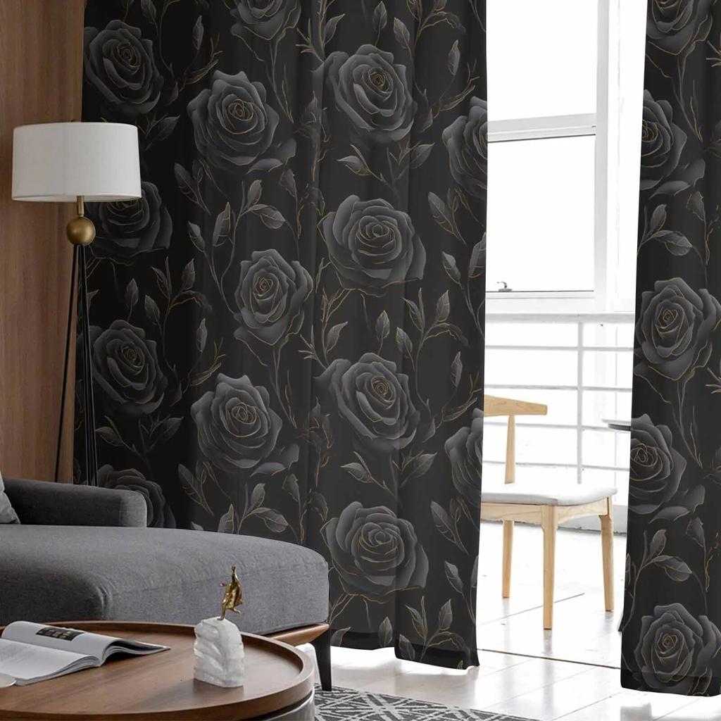 Rose Flowers Leaves Sheer Curtains For Living Room Kitchen Window Curtains Bedroom Tulle Voile Curtains