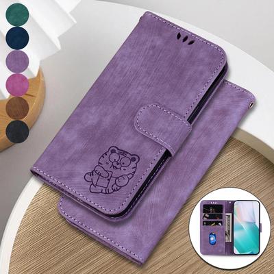 Retro Lovely Tiger Ledertasche für Motorola G35 G55 G85 G34 G04 G84 G54 G14 E13 Ständer Brieftasche Kartenfächer Buchhülle Holster für Motorola Edge 50