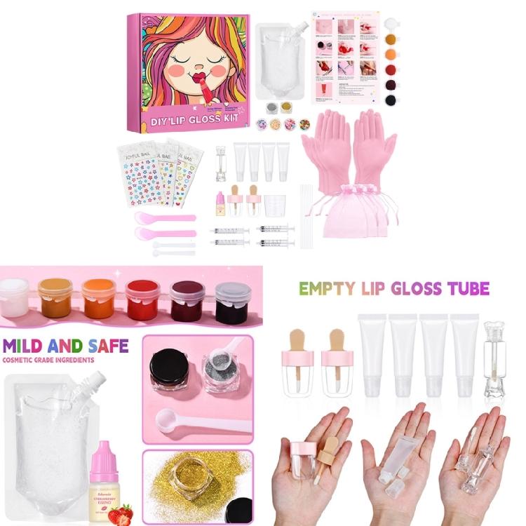 Handcraft Lip Gloss Kits Set with Accessories for Girl and Tweens Moisturizing Glitters Lip Kits for Creative Project