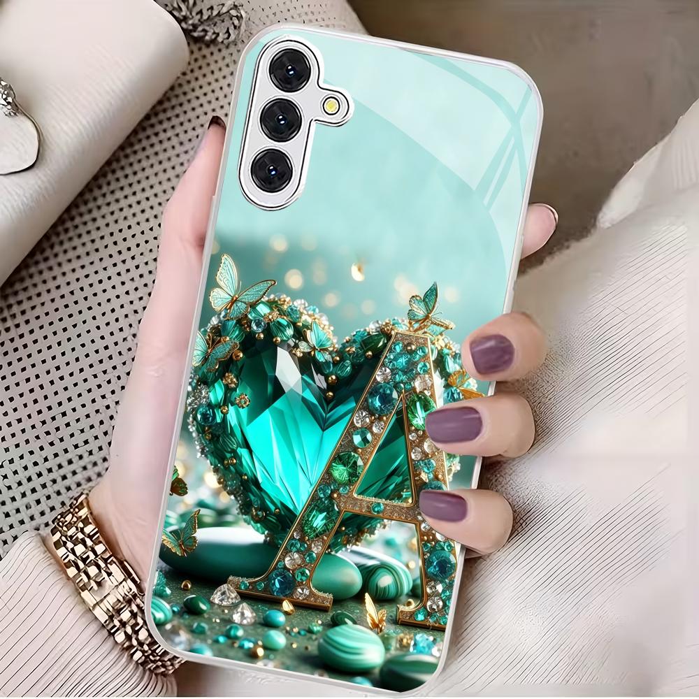 Letter A tempered glass phone case suitable for Samsung Galaxy S26 S25 S24 S23 S22 S20 FE/Ultra/Plus anti drop back cover