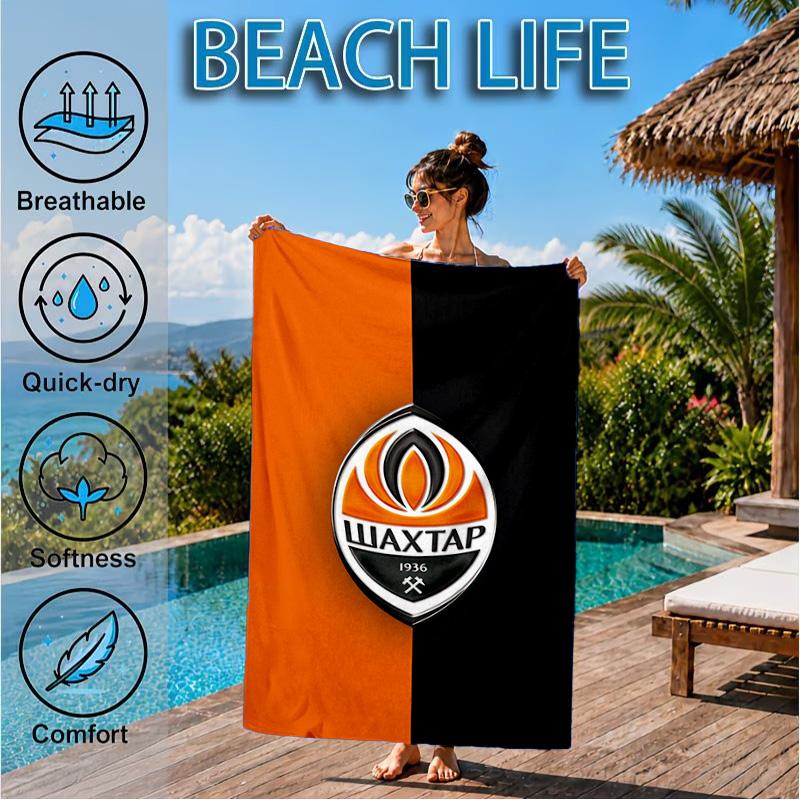 Asciugamano da Spiaggia con Design dello Stemma dello Shakhtar Donetsk, Asciugatura Rapida, Facile da Curare, Adatto Sia per il Fitness che per le Vacanze al Mare, Essenziale per lo Sport