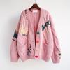 Podzimní a zimní dámský svetr móda líný vítr vyšívaný svetr dopisní design volná pletená bunda cardigan