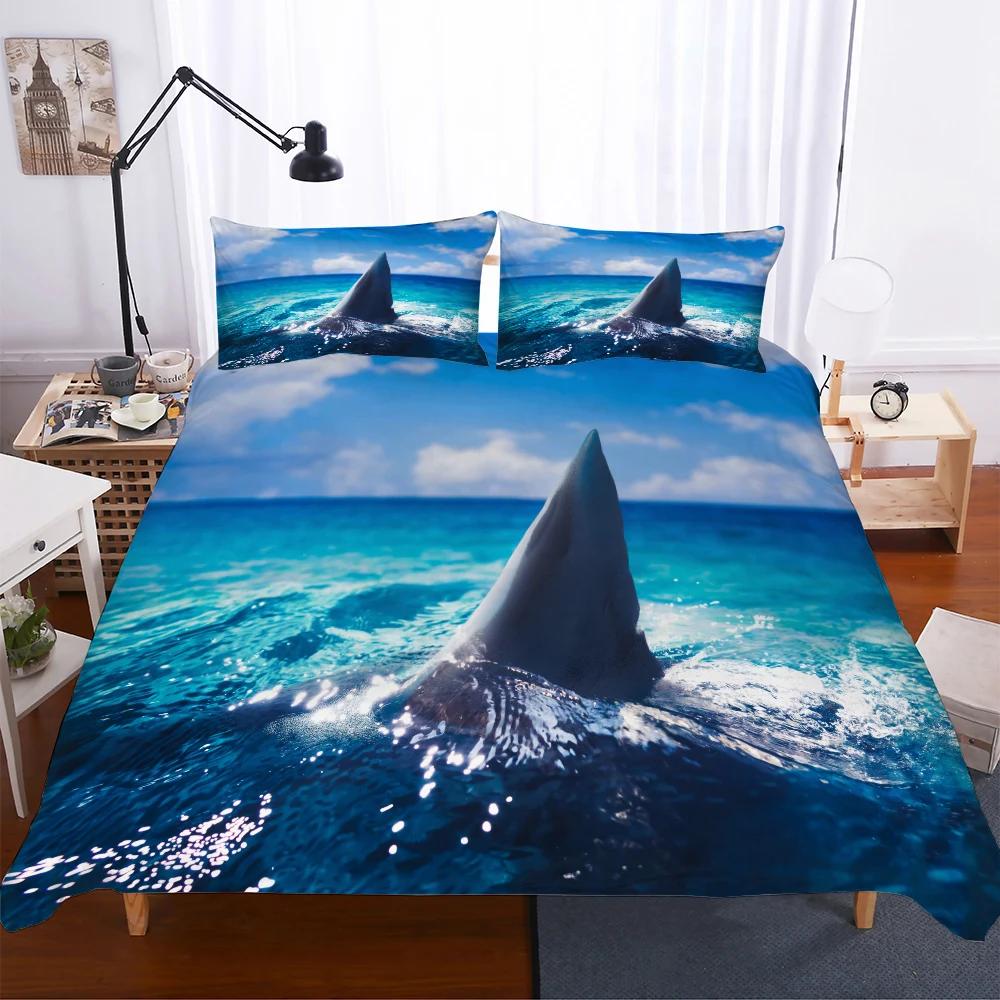3D Print Red Blue Black Shark Whale Duvet Cover with Pillow Cover High Quality Soft Comforter Cover Bedding 100% Bamboo Fiber