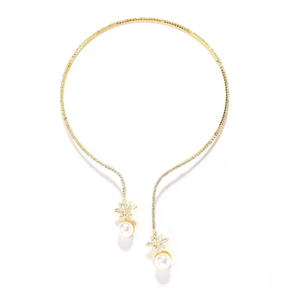 Elegant Pearl And Zircon Full Dazzle Necklace For Weddings And Bridal Wear