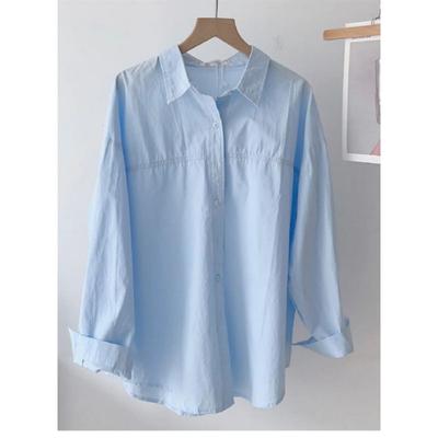 New Cotton Shirt Women Large Size Long Sleeved Loose Long Shirts Jacket Lapel Sweet Office Spring Autumn Blouse Simple Casual Tops Basic Clothing