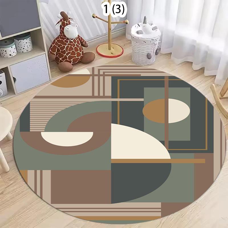 Round Area Rug with Artistic Geometric Color Block Patterns and Retro Abstract Lines for Living Room Bedroom and Home Decor