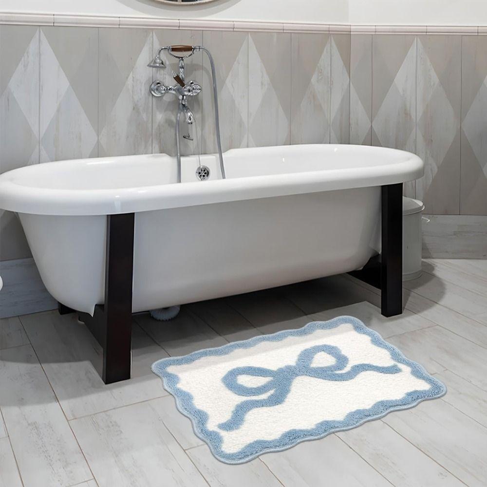 Pink Blue Bow Bathroom Rugs Coquette Aesthetic Cute Bath Mat  for Bedroom Kitchen Bathroom Floor