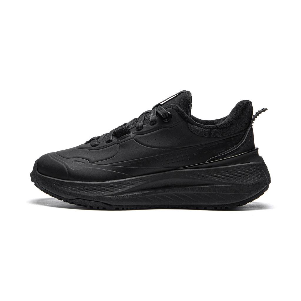 Li-Ning Soft Plus Fleece Comfortable Simple Versatile Fleece Lined Non-Slip Wear-Resistant Low-Top Casual Shoes Women sneaker Black AGLU098-1