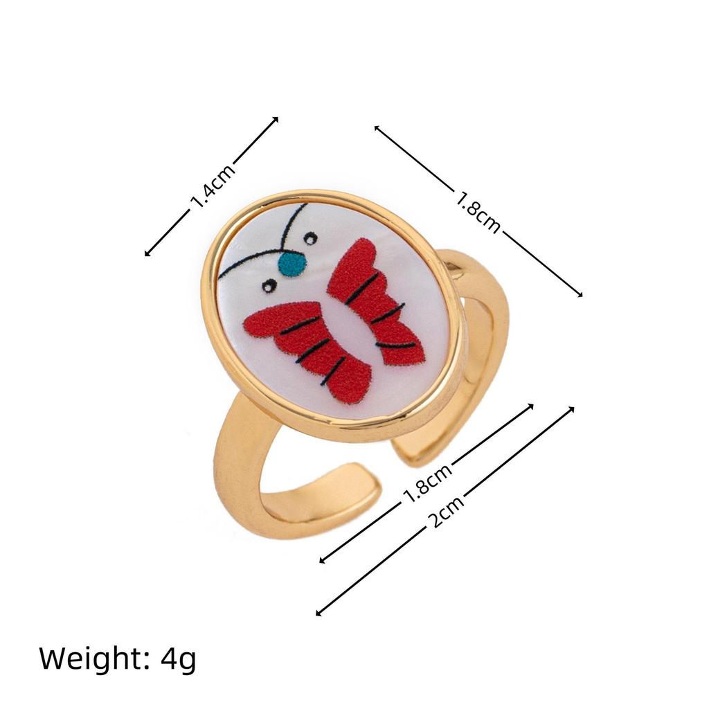 Colorful Flower Bird Butterfly Adjustable Copper Open Ring