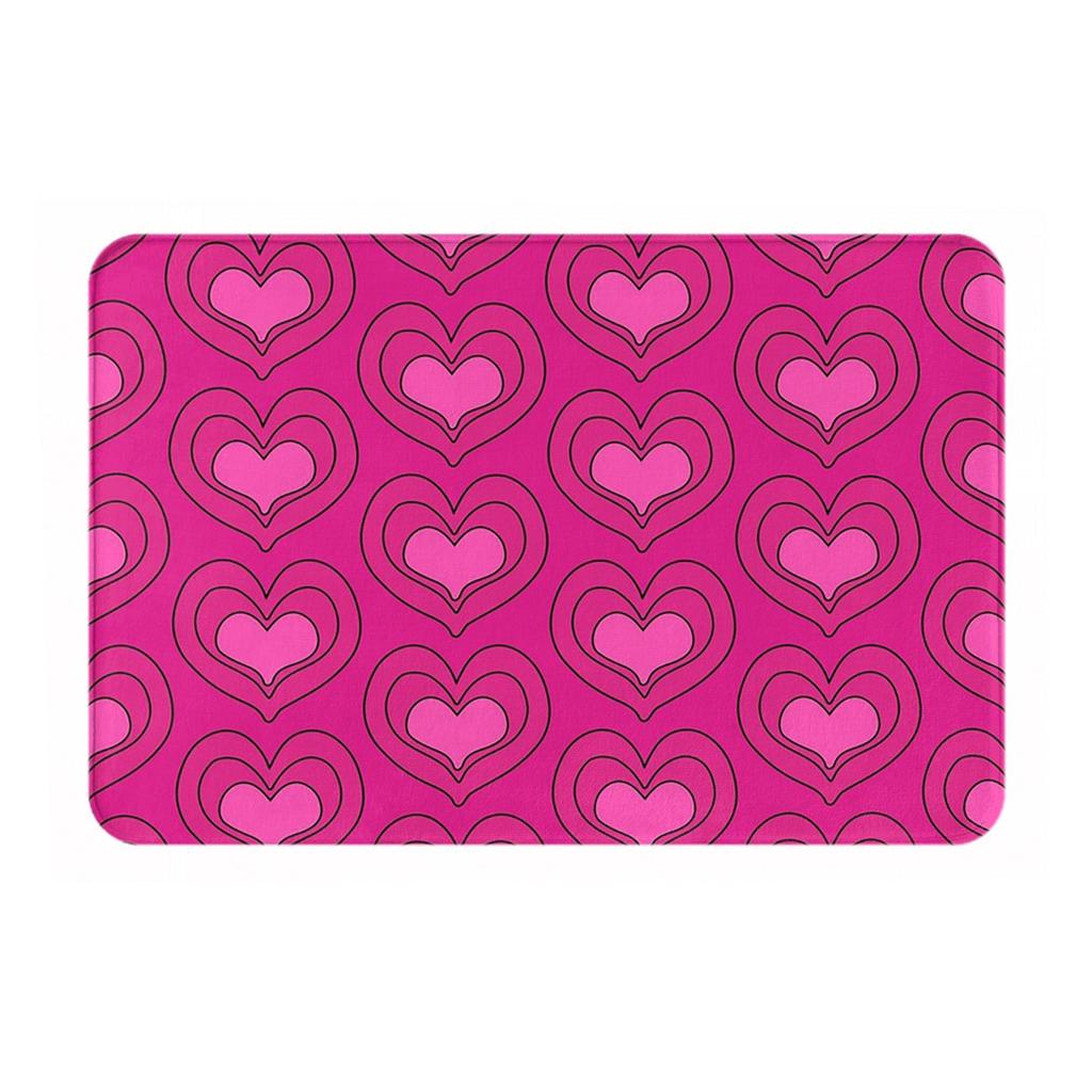 Heart Pattern Pink Magenta and Black Anti-slip Doormat Floor Mat  Rug for Kitchen Entrance Home Bathroom Footpad Mats
