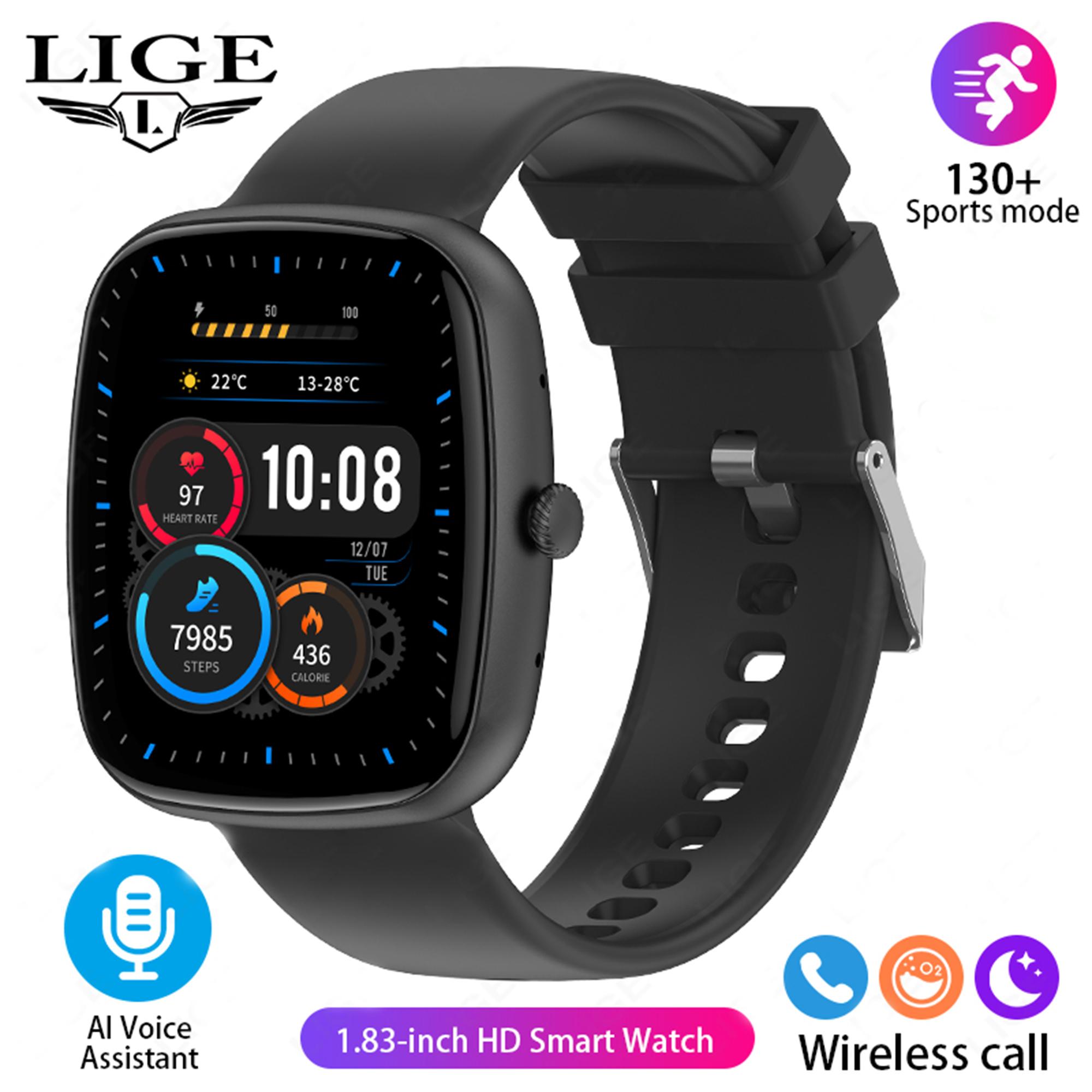 

LIGE Новые Смарт-часы Bluetooth с вызовом Full Touch Водонепроницаемый Смарт-браслет Мониторинг здоровья Спорт Фитнес Смарт-часы Silicone strap чёрный