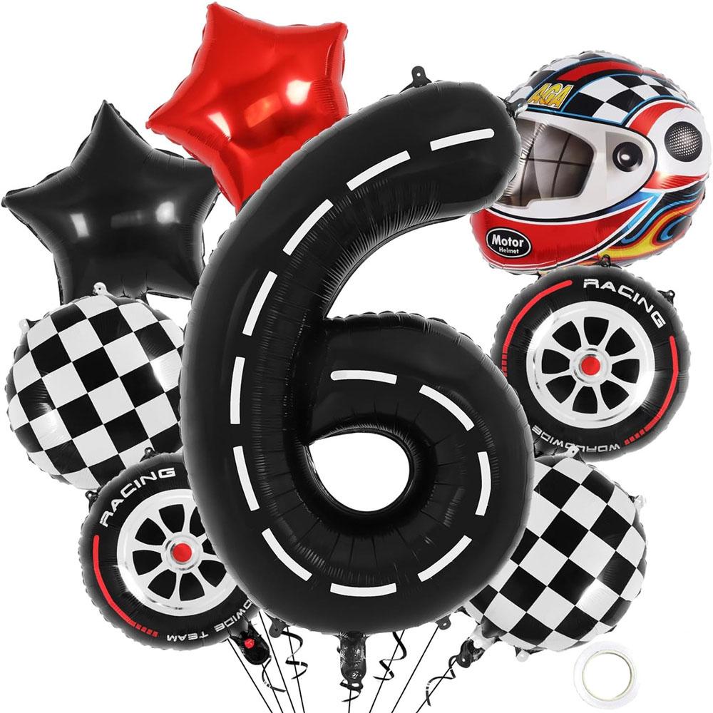 8Pcs Motor Helmet Balloon Wheel Tire Racing Balloons Birthday Decor Boys Race Car Dirt Bike Motorcross Hot Wheel Party Supplies