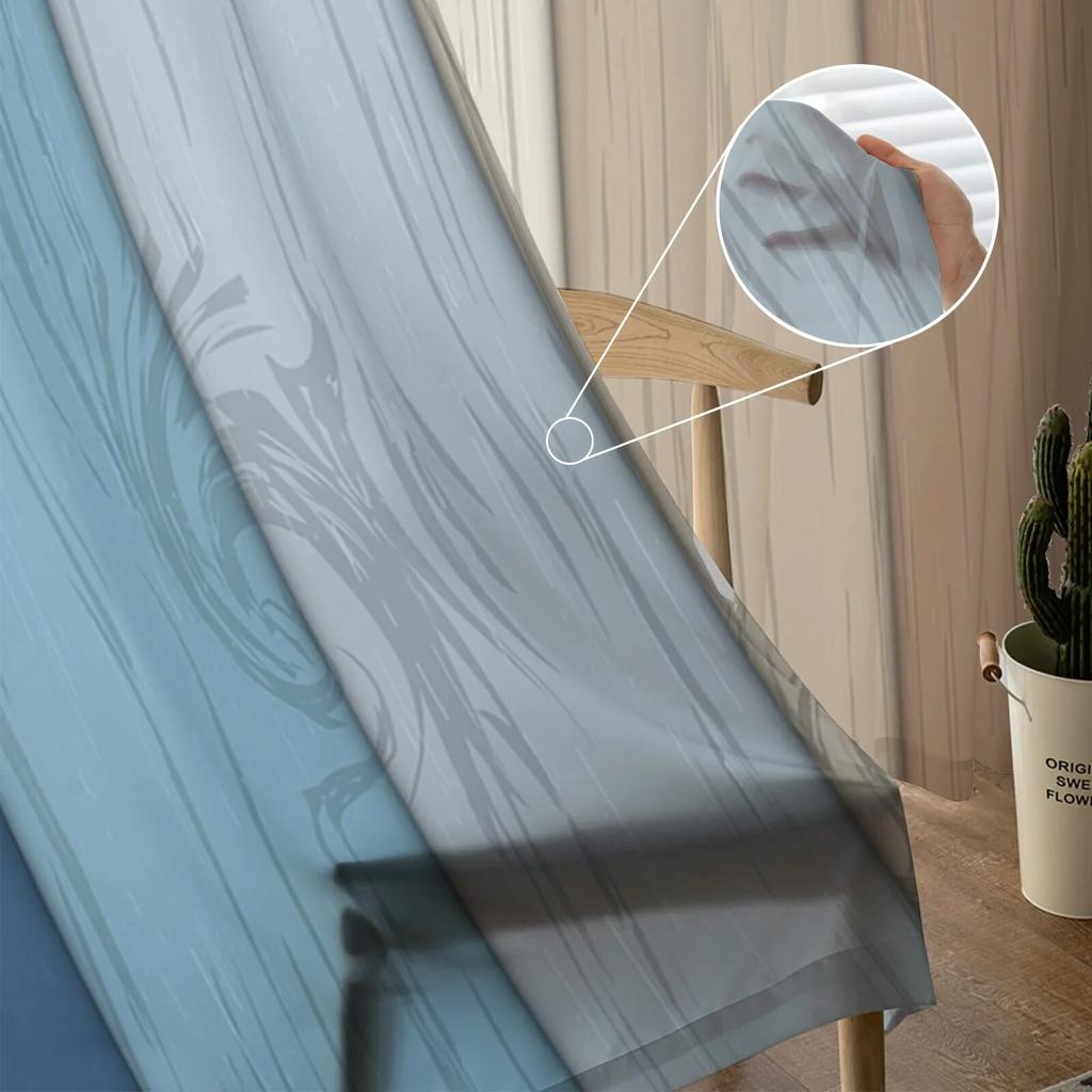 Retro Blue Brown Gradient Fashion Tulle Curtains for Bedroom Hall Decor Chiffon Curtain for Balcony Kitchen Home Drapes