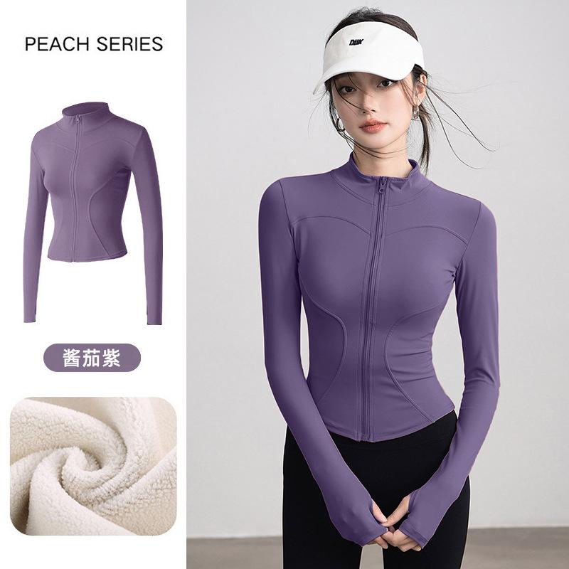 Spring Velvet Sports Jacket Women's Slim and Thin Versatile Yoga Clothes, High-end Running Fitness Warm Top