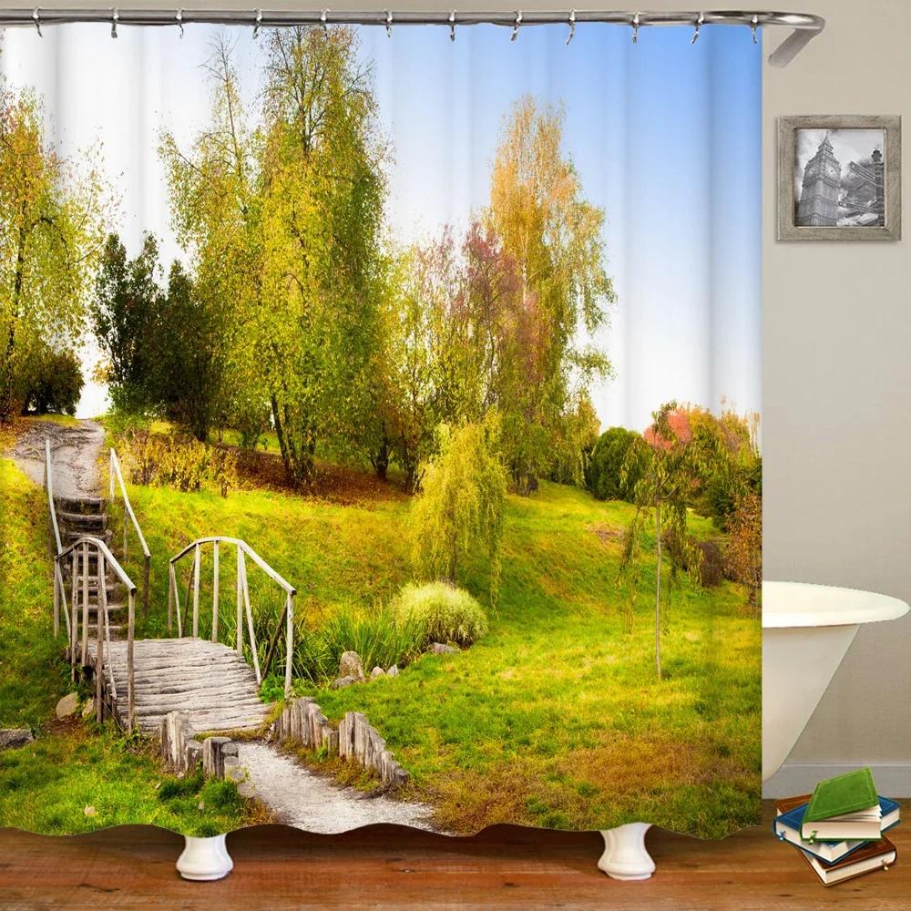 Shower Curtain Various Autumn Dusk Forest Scenery 3D Printing Shower Curtains Polyester Waterproof Home Decor Curtain
