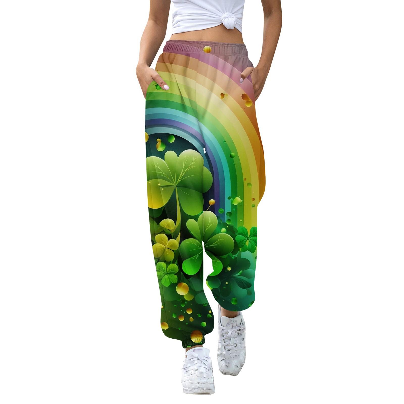 

Женская мода Спорт St. Повседневные спортивные штаны с карманами на шнуровке и принтом ко Дню Святого Патрика Брюки XL