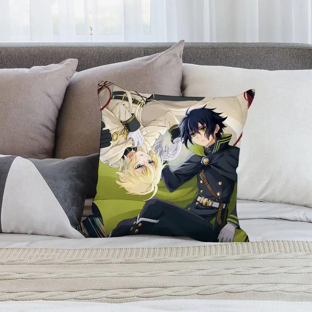 Anime O-Owari No Seraph Pillow Case Short Plush Double-Sided Print Square Throw Pillow Covers Sofa Home Cushion Decor