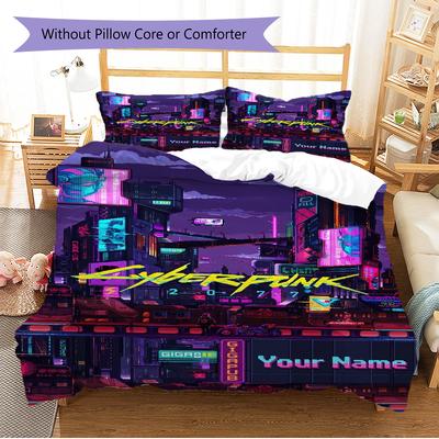 Name Custom Cyberpunk 2077 Pattern Bedding Set Quilt Cover Pillowcase Home Decor Gift (1 * Duvet Cover + 2 * Pillowcase, Without Core)
