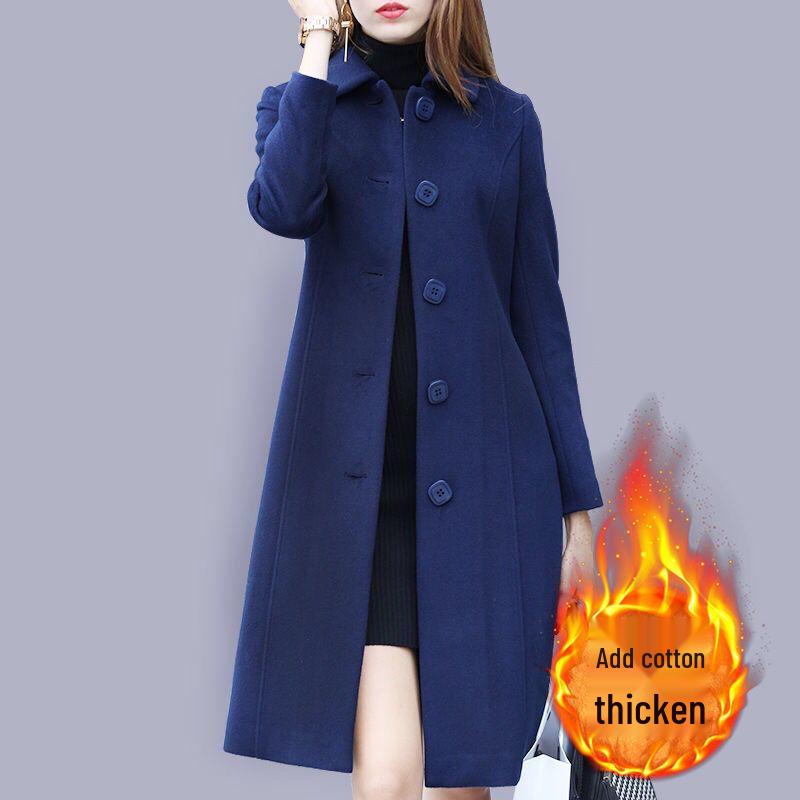 Women's British-Style Slim Fit Woolen Coat, Medium Length