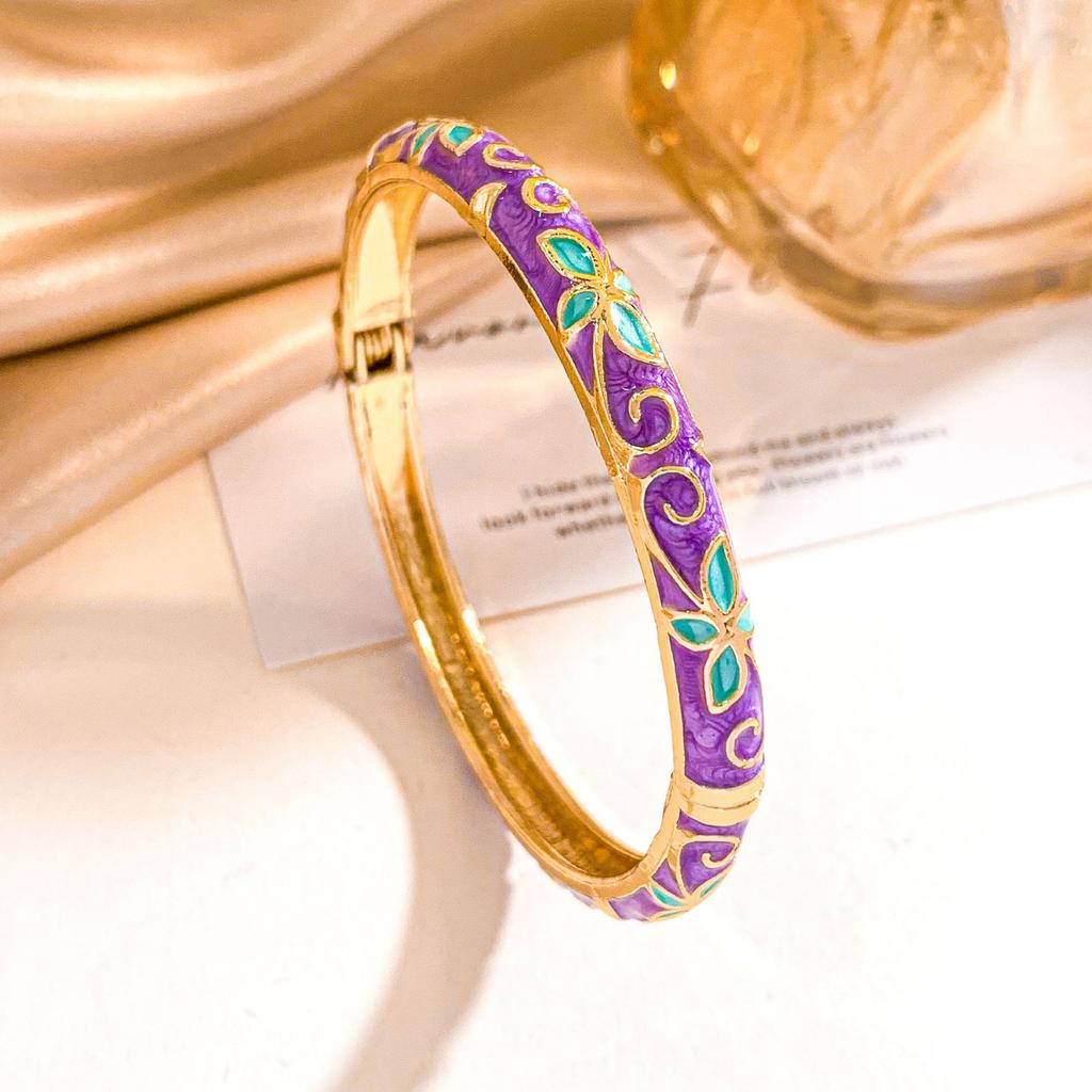 Bracelet Retro Flower Branches Small Opening Enamel Color Bracelet Court Style Simple Design Niche Does Not Fade Accessories