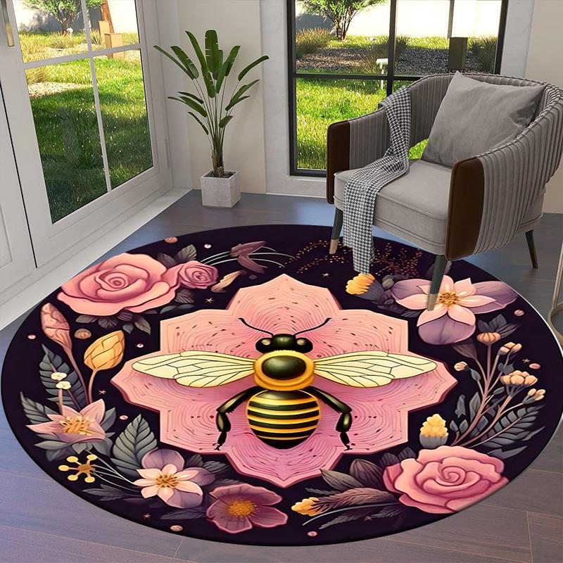 1pc Office Carpet Chair Mats Bee Floral Mandala Design Perfect for Decorating Office Chairs, Living Rooms, Or Bedrooms