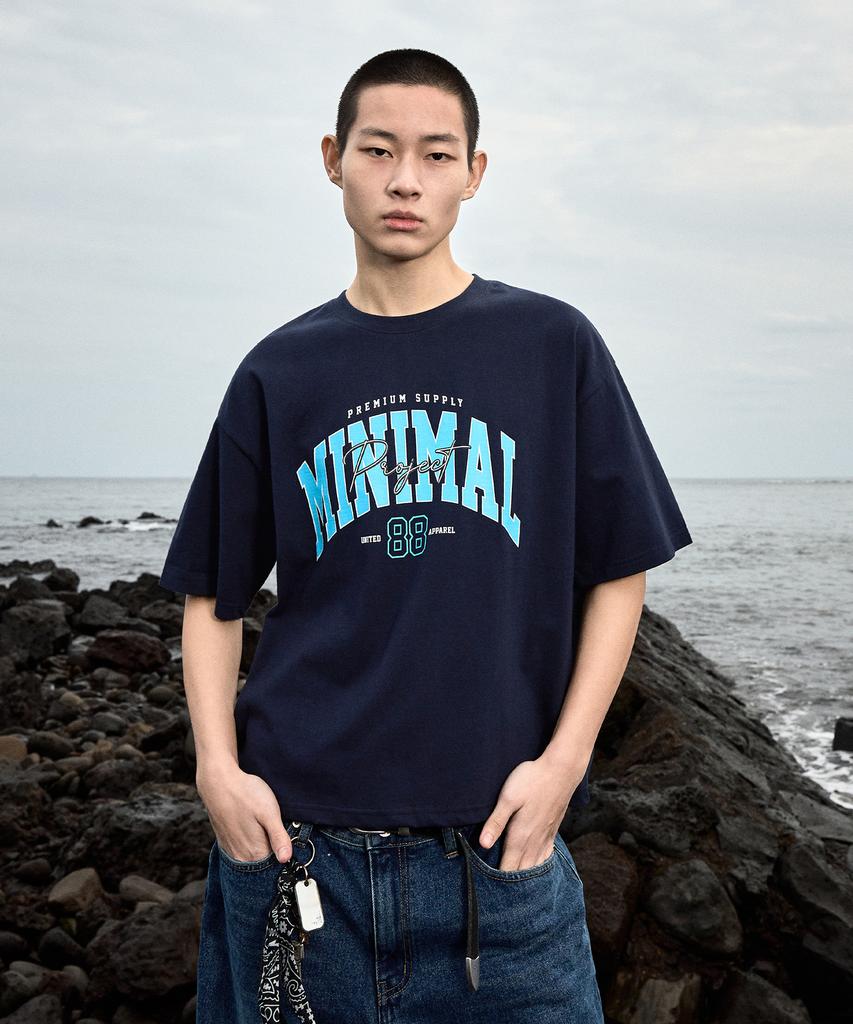 MINIMALPROJECT 88 Arch Logo Oversized Short Sleeve T-Shirt Mst150C [Navy]