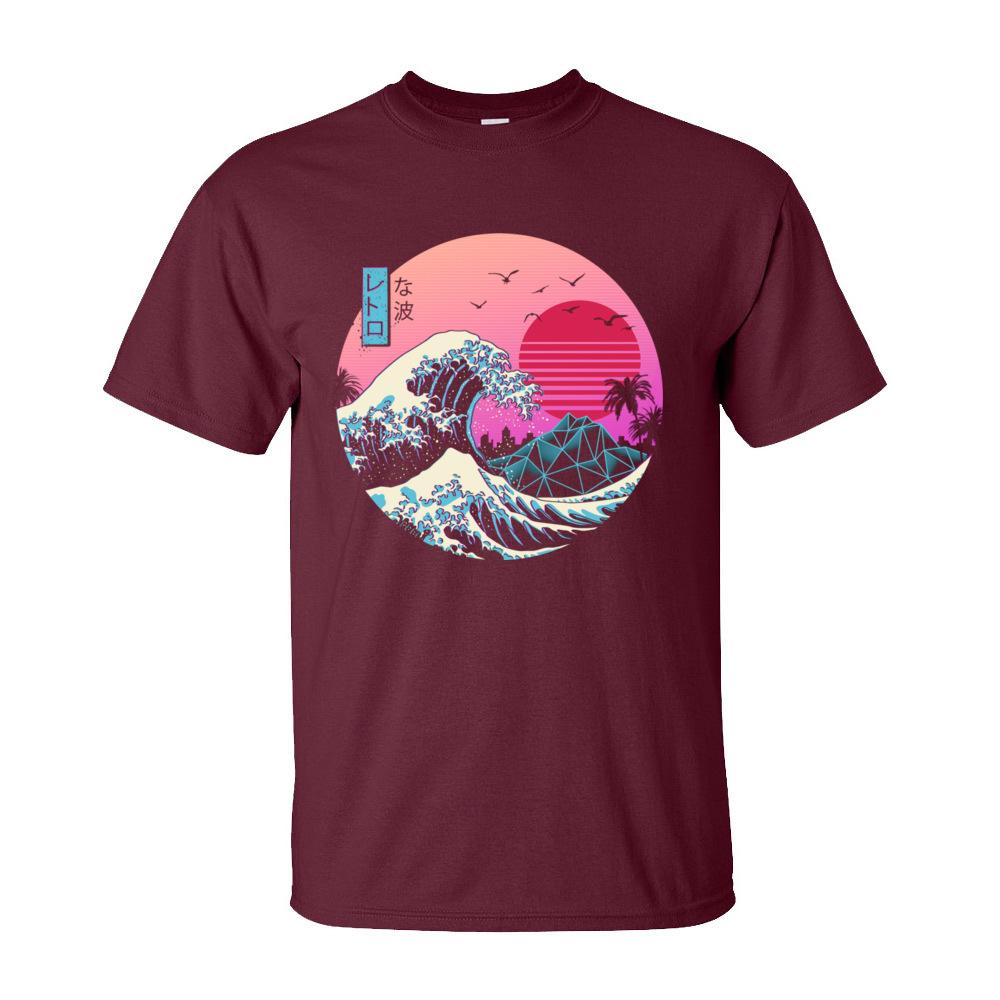 Vaporwave Графическая футболка Мужская Базовые футболки Круглый вырез Короткий рукав Хлопок Великая Ретро Волна Топы Футболка 80-е Футболки Япония S