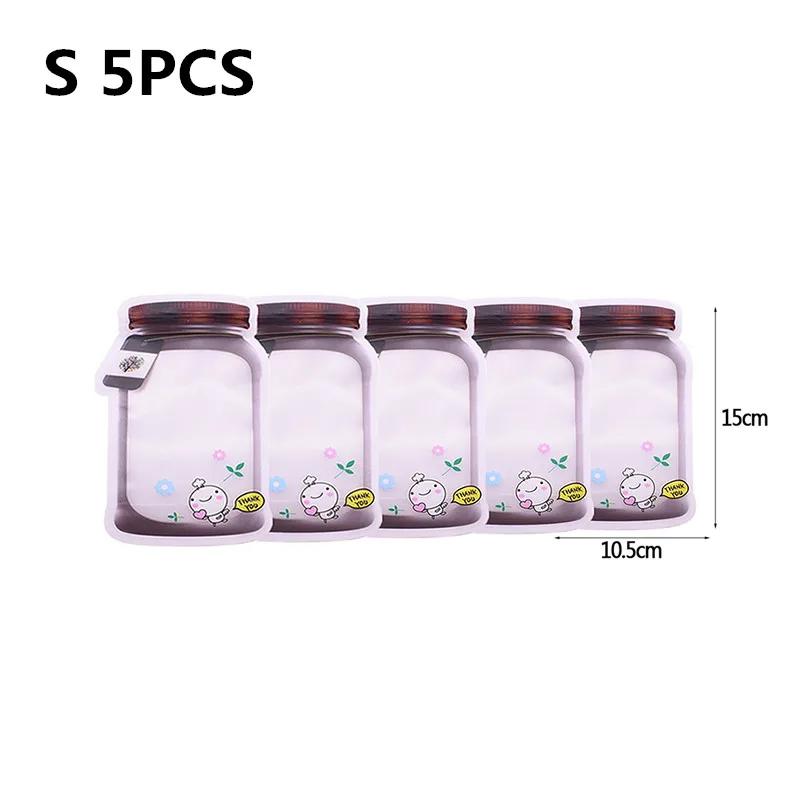 5PCS/set Travel Food Candy Ziplock Bags Portable Reusable Bottles Bags Seal Food Container Food Snack Zipper Bags wholesale