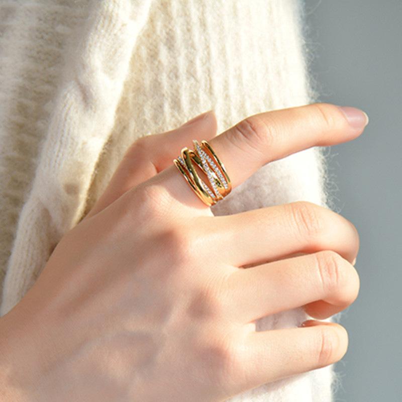 Exotic Ring Female, Light Luxury Line Cross Ring Female Internet Celebrity Temperament