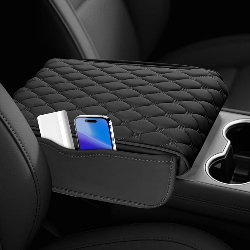 Center Console Cover For Cars, Trucks & SUVs - Ergonomic Pain Relief With Memory Foam Leather | Non-Slip Waterproof Design & 2 Organizer Pockets