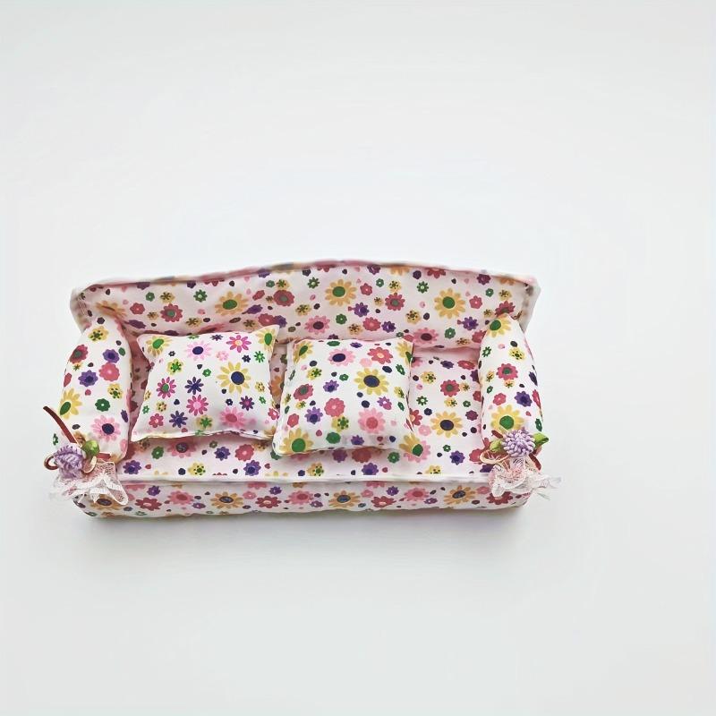 1 Set Doll Accessories Cute Dollhouse Furniture Flower Cloth Sofa Couch With 2 Cushions For Doll House Toys Gift