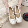 Ballet shoes women's new French one-word with light mouth with skirt single shoes bow flat Mary Jane shoes