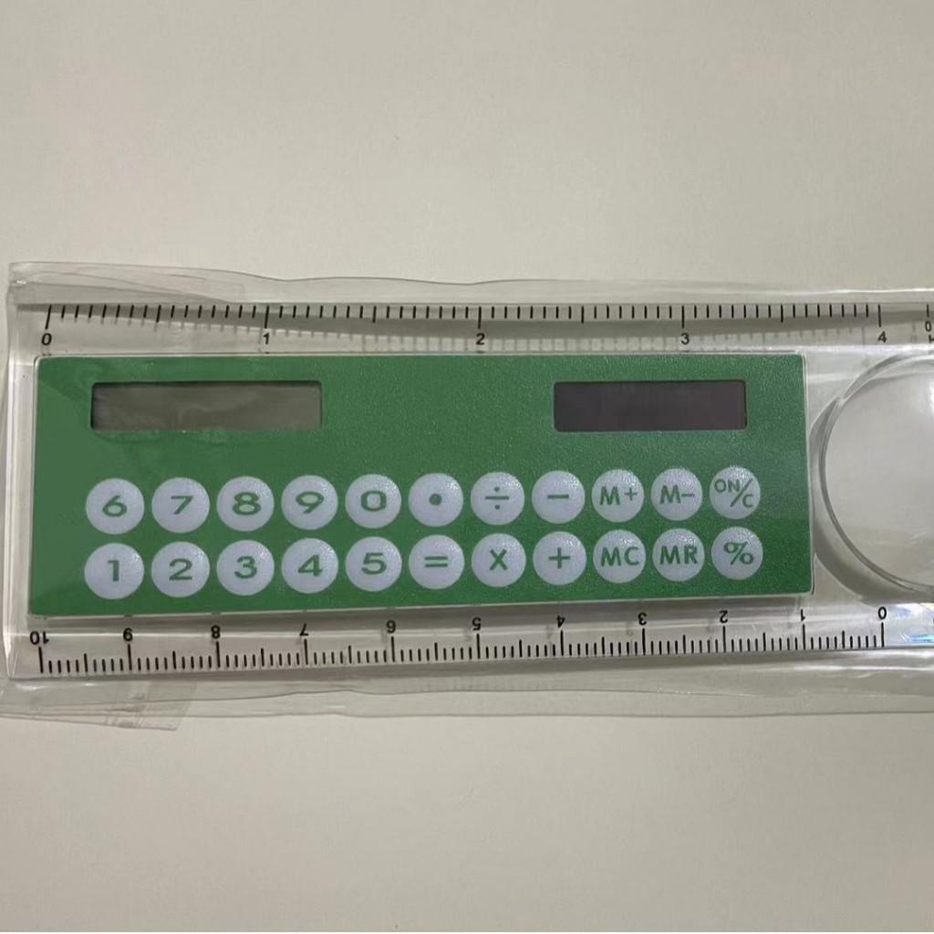 Mini Ultra-Thin Ruler with Solar Calculator & Magnifying Glass - Multi-Function School & Office Supplies, Durable Plastic, Ideal for Students